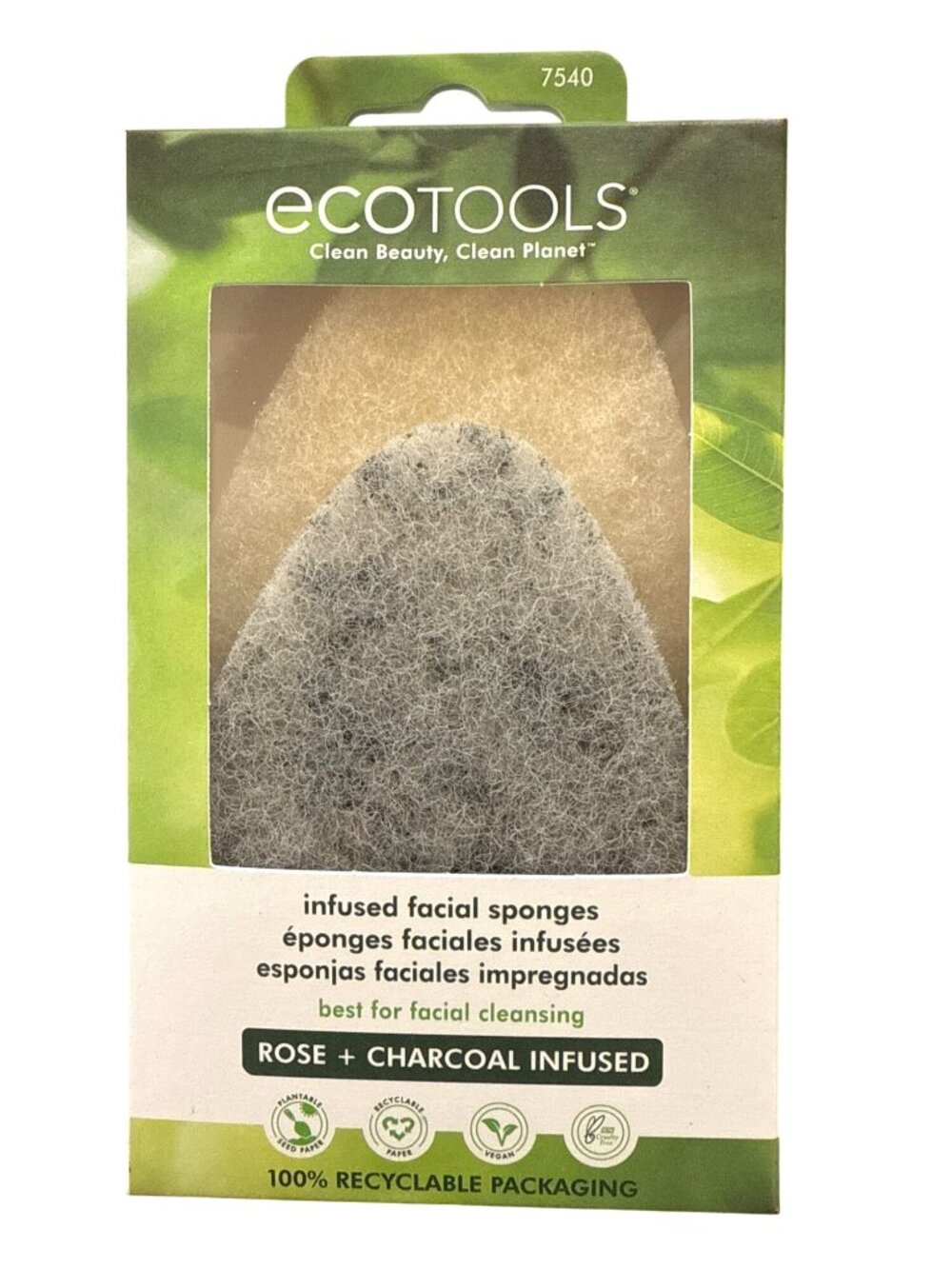 2pc Set EcoTools Facial Sponges Rose & Charcoal Infused For Facial Cleansing